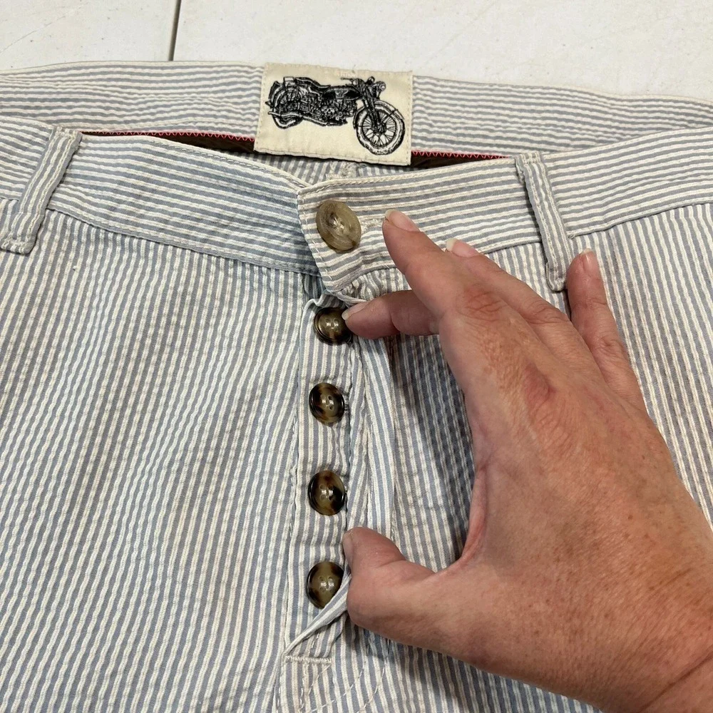 7 For All Mankind Pants Mens 38‎ Made USA Seersucker Button Fly Retro Workwear